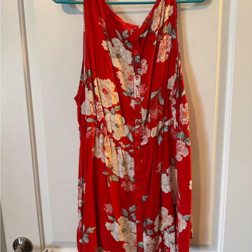 Floral Red Sleeveless Dress